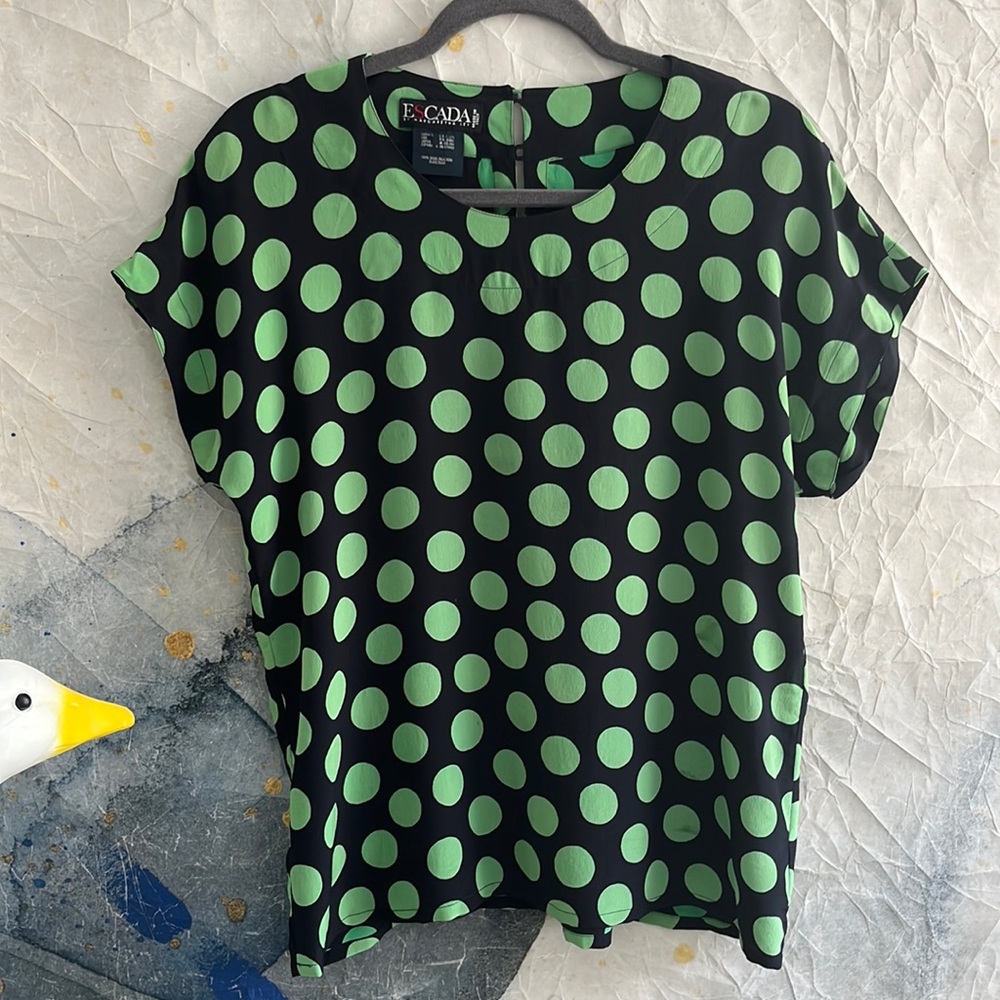 Vintage Escada by Margaretha Ley Silk Polka Dot Blouse Made In Italy